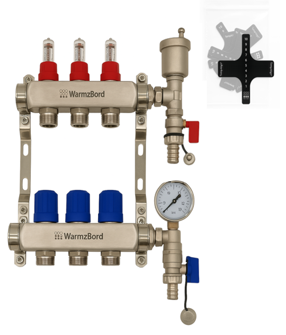 WarmzBord 3 circuit manifold 1" x 3/4" euroconus