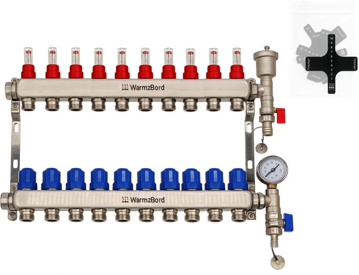 WarmzBord 10 circuit manifold 1" x 3/4" euroconus